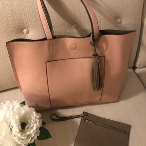 Reversible Leather Bag ( Pink & Taupe) w/ Pouch